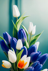 Blue and colorful tulips festive design Generative AI