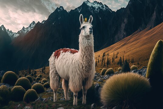 illustration of  cute Llama in nature
