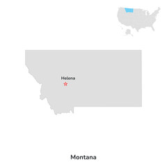 US American State of Montana. USA state of Montana county map outline on white background.