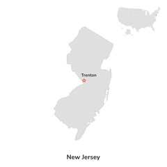 US American State of New Jersey. USA state of New Jersey county map outline on white background.