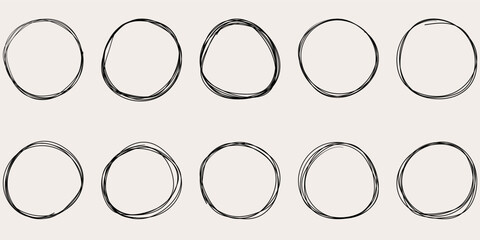 Circles hand drawn. Vector set with black hand drawn circles.