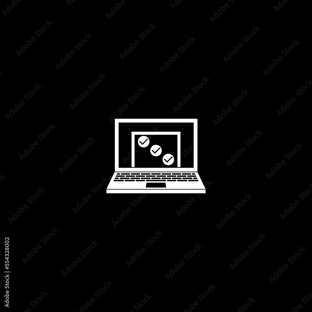 Poster laptop with online form survey icon isolated on dark background