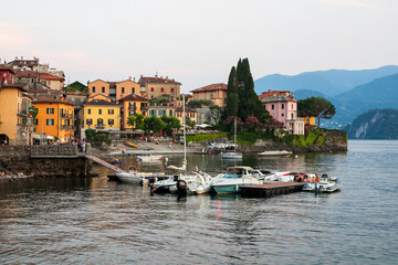 Fototapeta na wymiar Houses on the shores of Lake Como. Varenna, Italy.