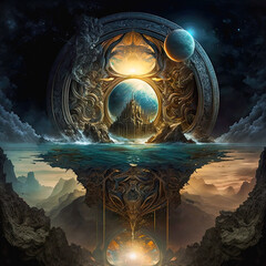 Scifi fantasy landscape - Fictitious Generated by Generative Ai
