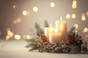 Christmas candles with arrangement and decorations
