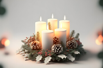 Christmas candles with arrangement and decorations