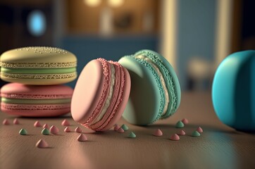 Colored French macarons with different cream