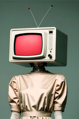 Silver robot with tv as his head Generative AI