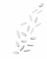 Set of medical white pills. Flat and convex pills in 3d style with shadow isolated on white background. View from above. Realistic illustration	
