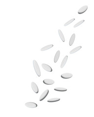 Set of medical white pills. Flat and convex pills in 3d style with shadow isolated on white background. View from above. Realistic illustration	
