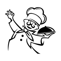 monochrome illustration of whiskered chef.