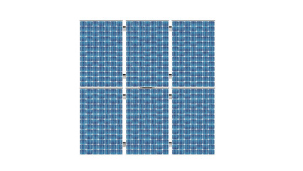 top down view of solar panels isolated on white 1.8 kilowatt with structure 6 panels, 3d reneding solar panel PNG transparent background