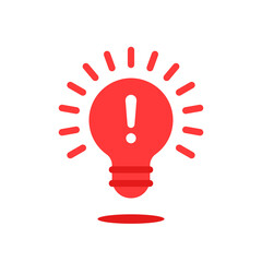 Fototapeta premium red cartoon lightbulb icon with exclamation mark