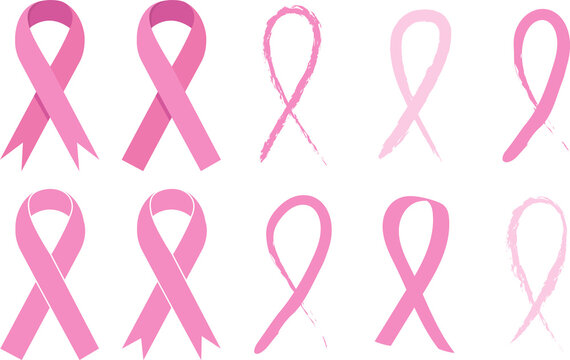 Breast cancer awareness month. Pink color ribbon isolated on transparent background. PNG image