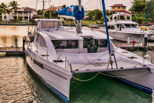 Luxury Catamaran Boat At Rodney Bay, Marina, Saint Lucia, Island, Caribbean, Port