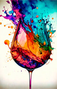 Colorful Wine Splash In Glass On White Background