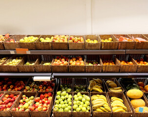 buying fruits(apples and pears)  at the market
