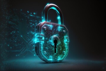 Fototapeta Cybersecurity Padlock, Digital Lock on Technology Network Data Protection Background obraz