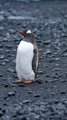 Gentoo penguin (Pygoscelis papua) on the beach at Brown Bluff, Antarctica