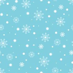 Snowy vector pattern isolated on a blue background. Snowflake ornament. Good for wallpaper, fabric, wrapper, cards, Christmas and New Year decoration.