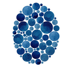 Abstract illustration in the form of an egg filled with blue circles. Isolated watercolor illustration for your design