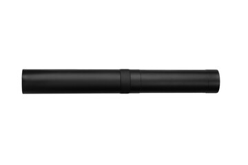 Black silencer for weapons. Suppressor that is at the end of an assault rifle. Isolate on a white...
