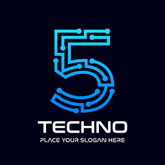 Five or 5 number technology vector logo template
