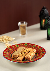 Turkish Sweet Delight Mini Baklava with Pistachio, Ramadan and Eid Mubarak Concept