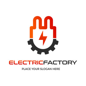 Gear with plug electrical vector logo template