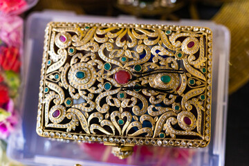 Indian bride's jewellery box close up