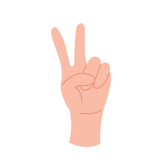 Hand gesture V sign for victory or peace, two fingers symbol flat vector illustration