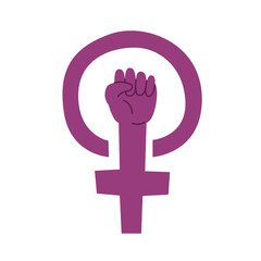 Female gender symbol with raised fist, power and solidarity flat illustration for apps and websites