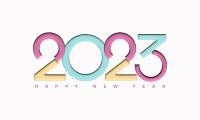 Happy new year 2023 with 3D number. Greeting concept for 2023 new year banner template isolated on light background.Vector design.