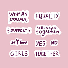 Set of feminist support phrases stickers for print