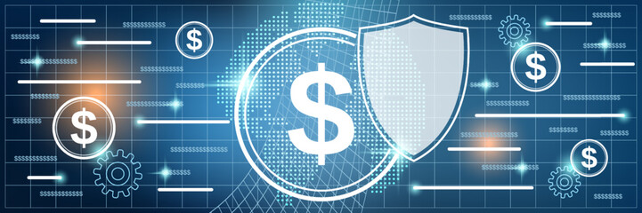 Financial security, online banking, money protection vector concept illustration. Web banner, header design template