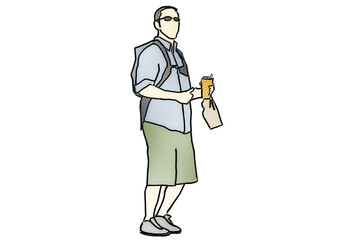 tourist with food and drink 