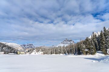 the frozen Misurina lake, Italy