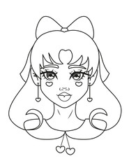 Beautiful cute girl coloring page. Simple vector illustration isolated on white background. Vector coloring book. Design for print, publication, decoration, sticker, pattern.