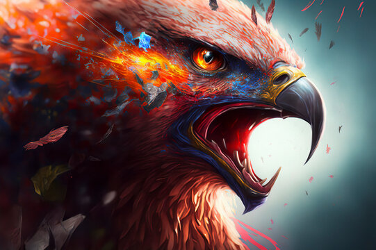 Fiction Character Fiery Eagle With Its Mouth Open Made With Generative AI