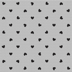 Seamless vector pattern with hearts on a black mesh. Background for Valentine's Day. Texture for sexy or goth lingerie. - 554338092