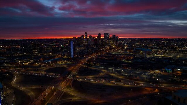 Denver Drone Sunrise Hyperlapse from Speer and Zuni;