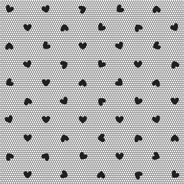Seamless vector pattern with hearts on a black mesh. Background for Valentine's Day. Texture for sexy or goth lingerie.