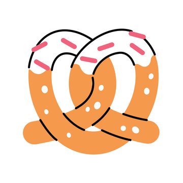 recommend clip art: Cute heart-shaped pretzel. Vector cartoon clipart isolated illustration on white background. Sweet sugar dessert to show love. Image for Valentine day. 