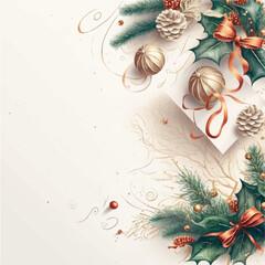 Watercolor Christmas Card with ornaments and empty space