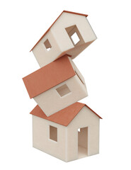 Toy houses made of paper, 3d rendering. Concept of real estate, rent business, home and mortgage
