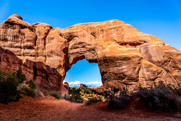 Pine Tree Arch is one of the many Red Sandstone Rock Formation in Arches National Park in Utah, USA