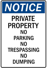 Parking-no parking sign private property no parking no trespassing no dumping