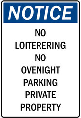 Parking-no parking sign no loitering no overnight parking private property