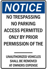 Parking-no parking sign no trespassing no parking access permitted only by prior permission