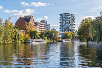Schleswiger Ufer with  a Gymnasium school and the Oasis Tower in Berlin, Germany